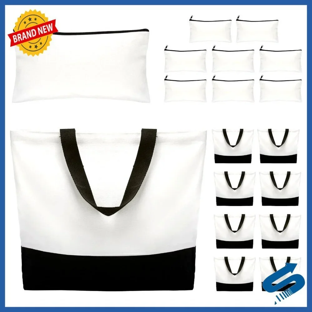 Large Canvas Tote Bags Bulk Set Reusable Grocery Shopping Travel Supplies DIY